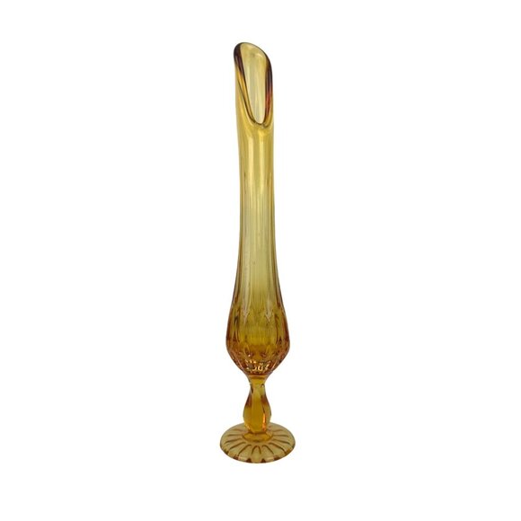 Fenton Colonial Vintage Amber Glass Art Swung Vase Thumbprint Base 12" Boho - Picture 1 of 15